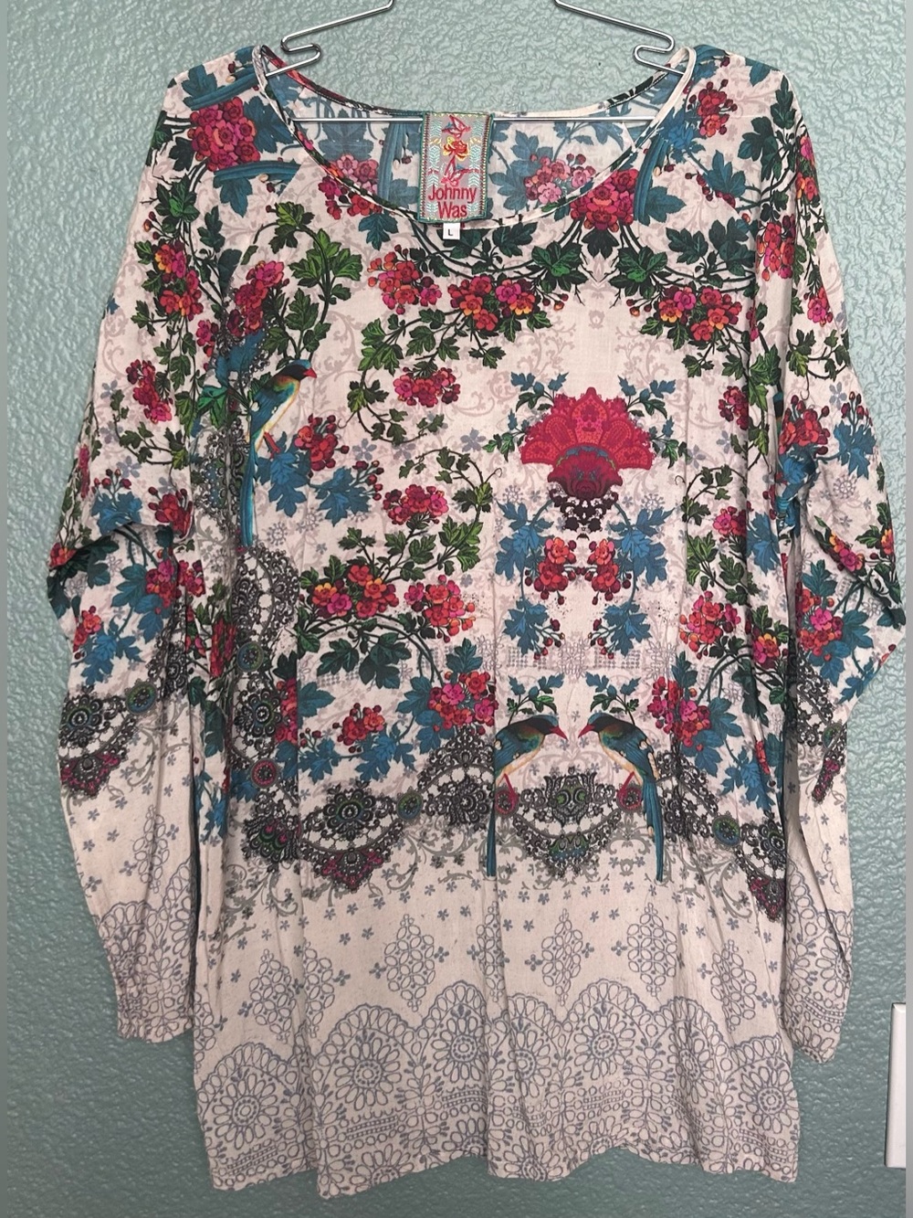 Johnny Was Nina Floral Print Challis 100% Cupra rayon Tunic Top